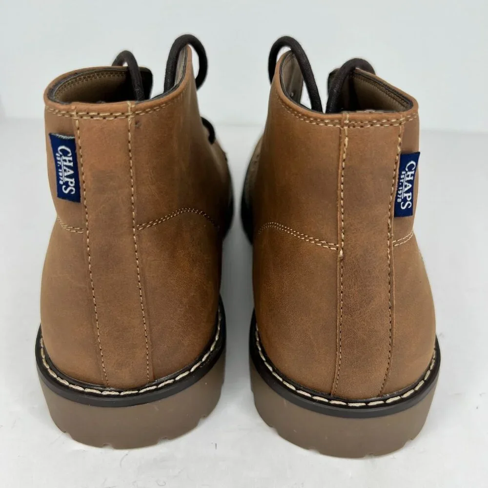 Chaps Mens Brown Lug Sole Leather Lace Up Solid Ankle Size 9.5 Chukka Boots